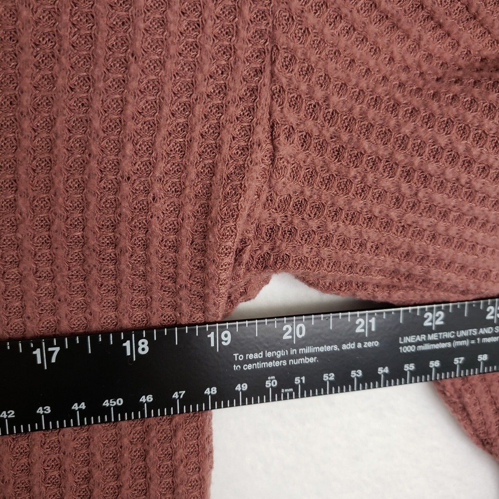 Romwe Cropped Cardigan Womens Medium Mauve Waffle Knit Long Sleeve Button Up Top - Picture 6 of 7